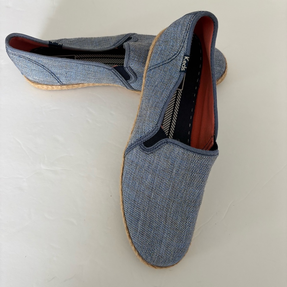 Keds Women’s Blue Shiny woven Espadrille Slip ons Size 7 -New